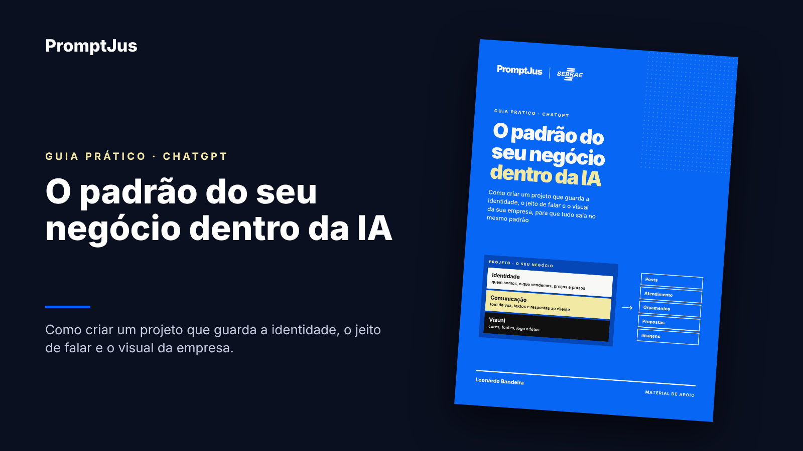 Capa do ebook O padrão do seu negócio dentro da IA, em fundo azul, ao lado do título e da descrição do guia prático